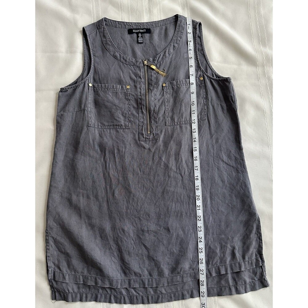 Ellen Tracy 100% Linen Top Size S Gray Gold Zip Tunic Tank - Picture 10 of 14